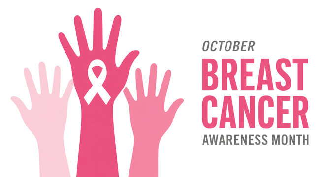 Breast cancer awareness illustration, pink hands and ribbon symbol. October Breast Cancer Awareness Month graphic for campaign isolated PNG with Transparent Background