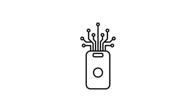 Electronic circuit traces rising from a card reader device representing modern network and technology.
