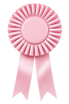 Pink award ribbon rosette, satin prize badge with tails, winner recognition medal for competitions and achievements isolated PNG with Transparent Background