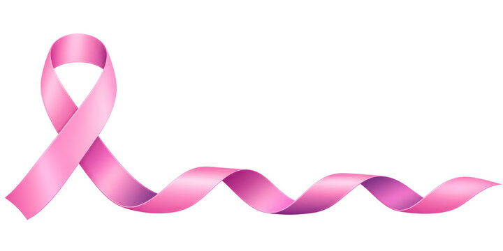 Pink awareness ribbon, breast cancer support symbol, satin loop and curled ribbon strip for healthcare advocacy isolated PNG with Transparent Background