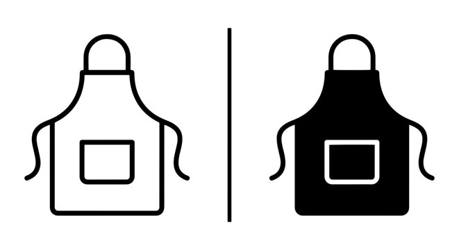 Simple Apron Icons, Black and White, Kitchen Wear Vector Graphics, Cooking Apparel Symbols