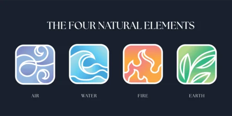 The Four nature elements - fire water air and earth with white abstract line rounded square and gradient color texture sign vector design © ananaline
