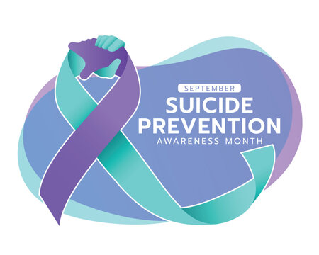 Suicide prevention awareness month - Teal and purple ribbon awareness with hand hold hand sign vector design