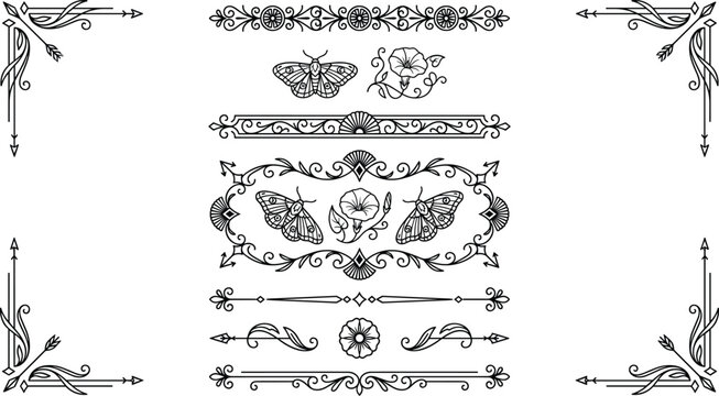 Elegant vintage ornate border designs with butterflies and floral elements