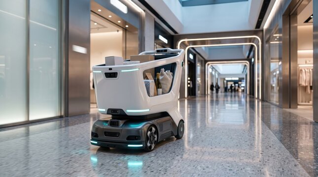 Autonomous delivery robot in modern hallway