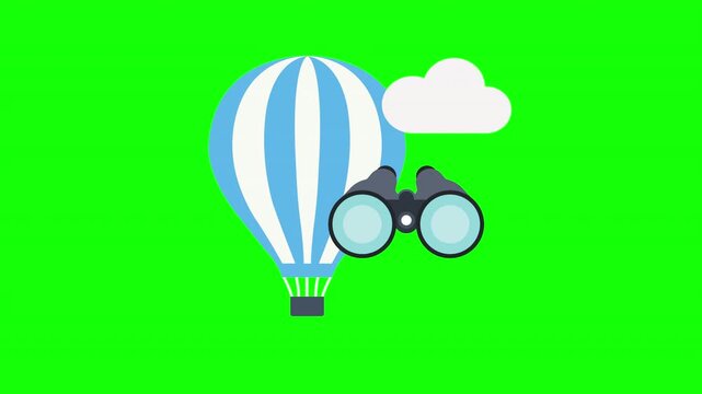 Hot Air Balloon with Binoculars Representing Travel Exploration, Sightseeing, Adventure and Destination Discovery