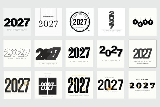 2027 Happy New Year typography collection modern festive lettering celebration vector template bundle