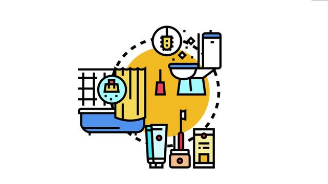 Bathroom cleaning services concept depicting a toilet, bathtub, and general cleaning tools, promoting hygiene and professional property maintenance