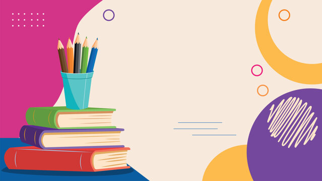 Stack of books and pencils in a holder for learning