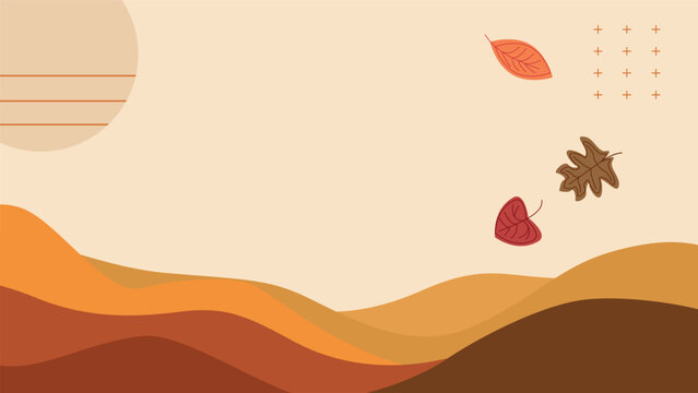 Autumn leaves falling over abstract landscape background