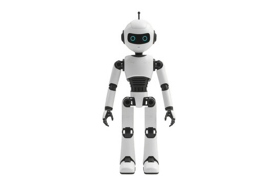 White humanoid robot standing on transparent background