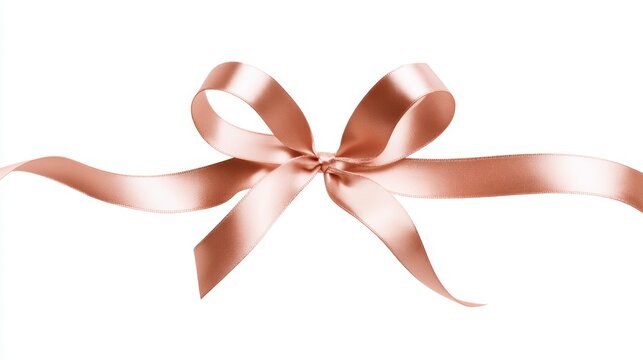 Elegant soft pink satin ribbon bow with smooth texture tied in decorative knot isolated on white background for craft decoration and gift wrapping