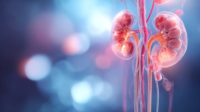 Medical illustration of human kidney anatomy