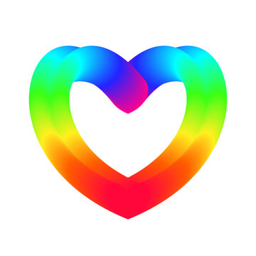 Abstract 3d vibrant rainbow heart symbol isolated on white background