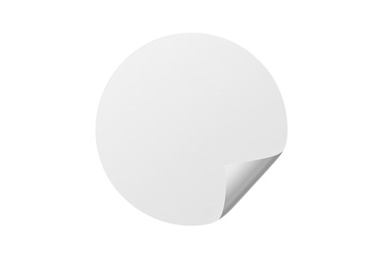 White round sticker with curled lower corner