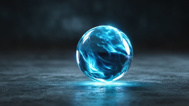 Glowing blue orb in abstract environment