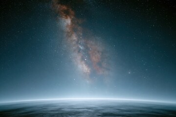 Fototapeta premium Meeting Background - Cosmic night sky with Milky Way over a distant planet.