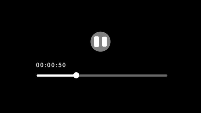 audio music player button interface with transparent background, play back on music application, Music timeline or video track player in 4k animation with alpha.