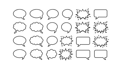 Fototapeta premium Set of hand drawn comic book speech bubbles and thought clouds in various shapes and styles