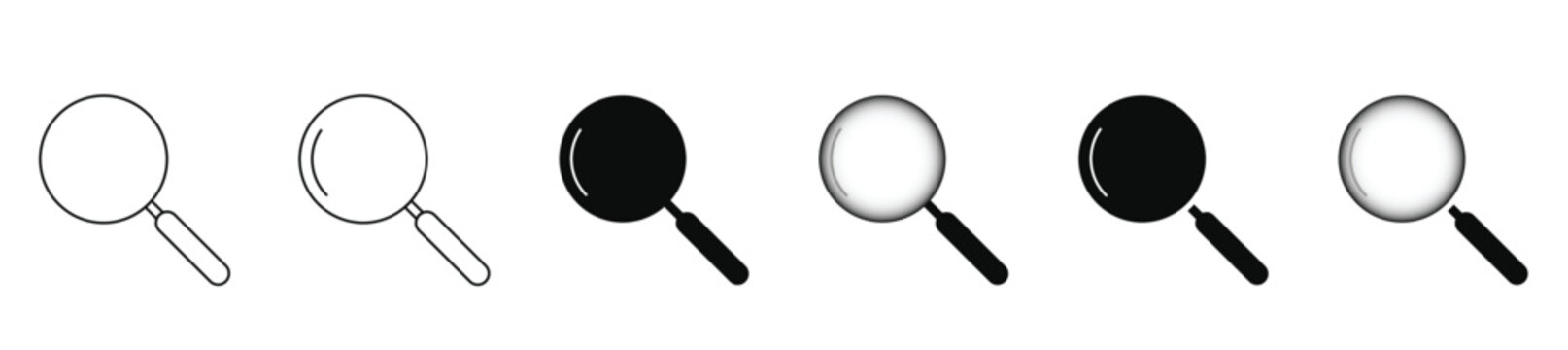 magnifying glass search icons set black white glossy outline symbols vector interface collection