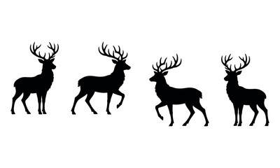 Naklejka premium Silhouette of four majestic deer stags with antlers isolated on white
