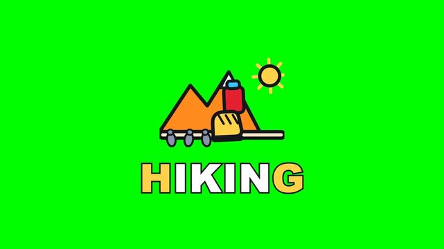 4K green screen HIKING animated text - a boot striding on, pressing prints into the trail, kinetic typography outdoor adventure overlay for vlogs and social media, chroma key