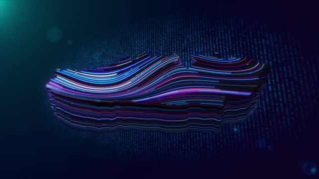 Dynamic motion graphics background reveal animation featuring an extruded Czech Republic map glowing with vibrant neon particles and wave lines.