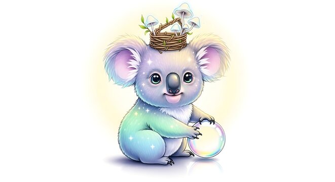 Cute cartoon baby dragon with golden crown and treasure.