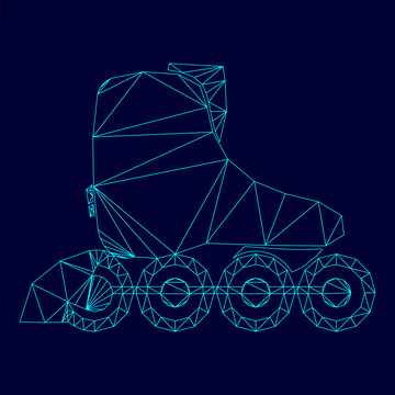 Roller skate low poly triangulation triangulated polygonal electric cyan blue vibrant aqua neon color vector illustration image outline contour line