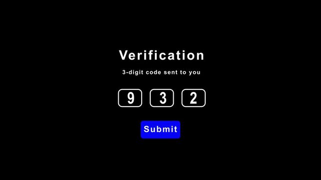 Verification 3 code, Verification Required, 932 number with timer expiring, symbolizing authentication and security verification process, seamless loop 4k