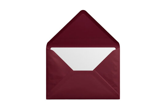 Dark red open envelope with blank white insert