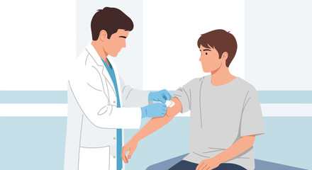 Fototapeta premium Doctor administering vaccine to patient, healthcare, medical procedure