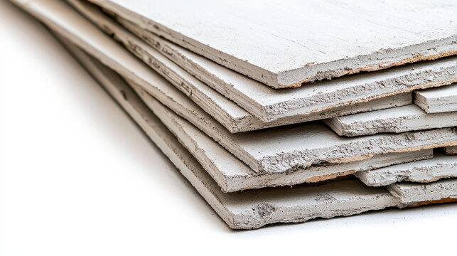 Stack of white plasterboards, showcasing texture and layers, ideal for construction and renovation projects