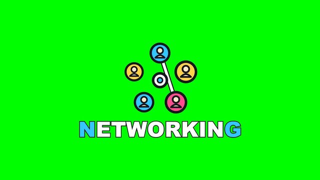 4K green screen NETWORKING animated text - links drawing between people with a pulse on each, kinetic typography event and online learning overlay for social media, chroma key