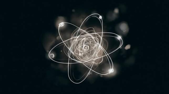 Ethereal atom illustration reveals scientific wonder with orbiting electrons and a modern aesthetic