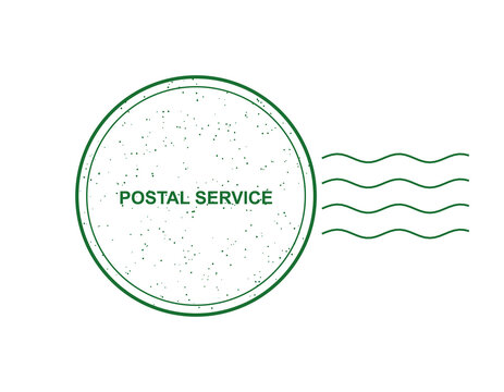 Green ink postal service rubber stamp mark with wavy lines for letters and mail isolated on transparent background
