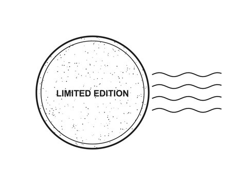 Limited edition round postal stamp icon with wavy lines isolated on transparent background