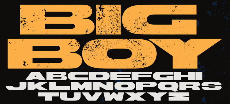 Big Boy Typeface, Heavy extended grunge sans serif font vector alphabet. (only vector graphic, not the real font)