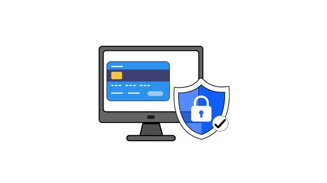 Credit Card With Blue Shield Security Icon, Secure Payment And Financial Data Protection Animation