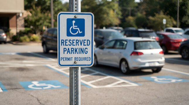 Handicap parking sign with permit requirement in a lot