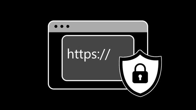 Secure Website HTTPS Address Bar With Lock And Shield Icon, Web Security Protection Animation