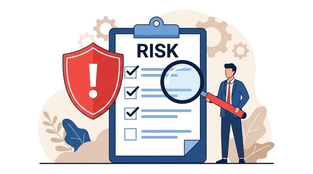 Risk Assessment Checklist Inspection with Magnifying Glass and Shield