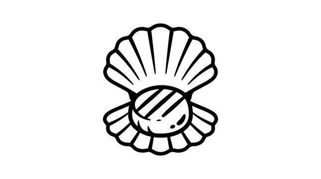 Open scallop shell with a round pearl.