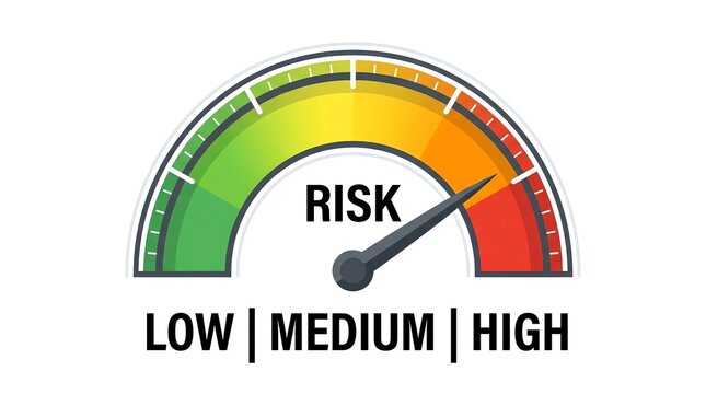 Risk Meter Gauge Showing High Level Danger and Warning