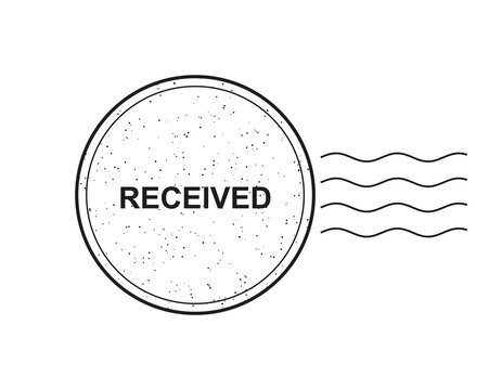 Black and white rubber stamp icon with the word received and wavy postal lines isolated on transparent background