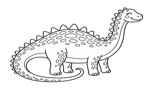 Cute dinosaur coloring page vector illustration with long neck diplodocus black and white outline for kids activity book,