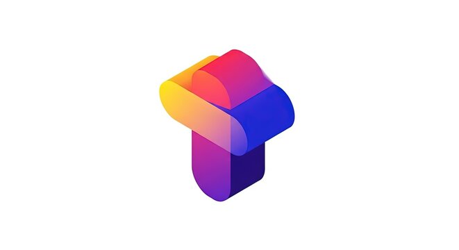 Abstract 3D shape with vibrant gradient colors and rounded edges, clean isometric design on white background