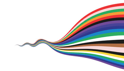 Fototapeta premium Colorful abstract wave ribbons on white background, flowing rainbow lines. Modern spectrum curve for design banner PNG