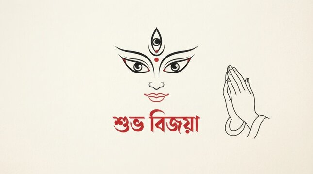 Shubho Bijoya Greeting with Goddess Face and Hands