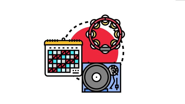 Behavioral rhythm concept showing a calendar, music instrument, and turntable, established patterns, habits, and recurring activities in daily life